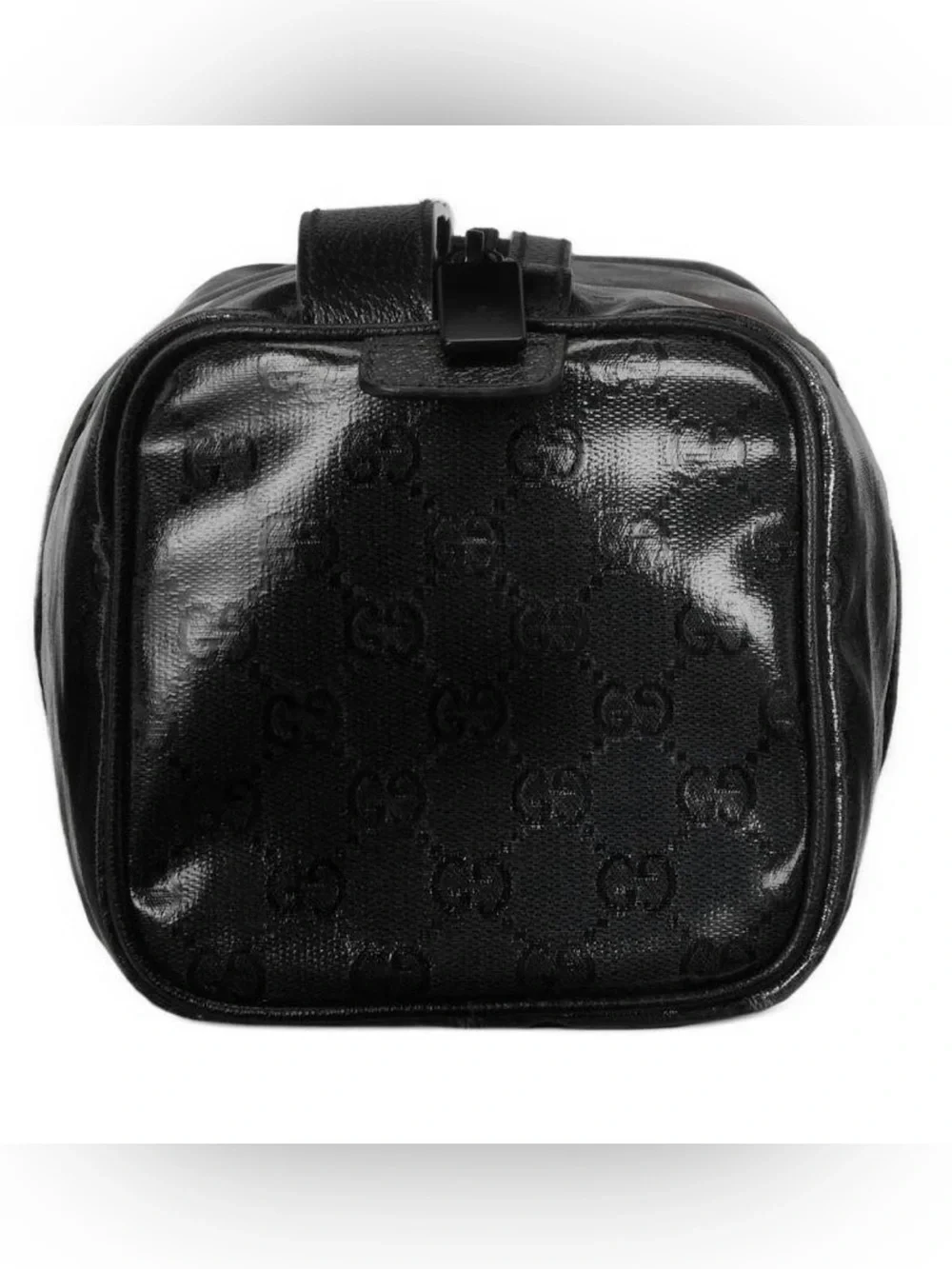 NEW GUCCI BLACK GG CRYSTAL CANVAS LEATHER WEB LOGO TOILETRY CASE HAND BAG UNISEX